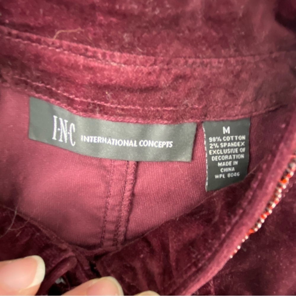 INC International Concepts Burgundy Maroon Velour Jeweled Jacket wms sz M - Picture 4 of 10